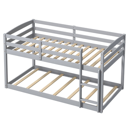 Twin Size Bunk Bed, High Guardrails, Integrated Ladder, Gray