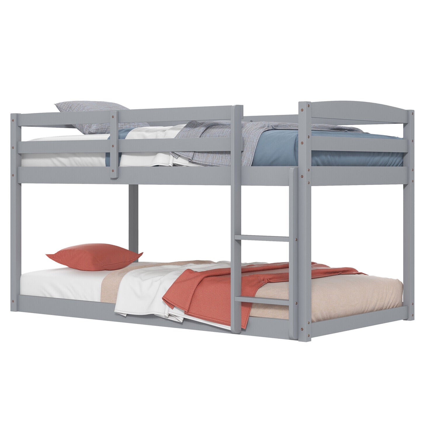 Twin Size Bunk Bed, High Guardrails, Integrated Ladder, Gray Bunk Bed Frame at Gallery Canada
