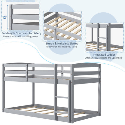 Twin Size Bunk Bed, High Guardrails, Integrated Ladder, Gray Bunk Bed Frame at Gallery Canada