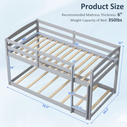 Twin Size Bunk Bed, High Guardrails, Integrated Ladder, Gray Bunk Bed Frame at Gallery Canada