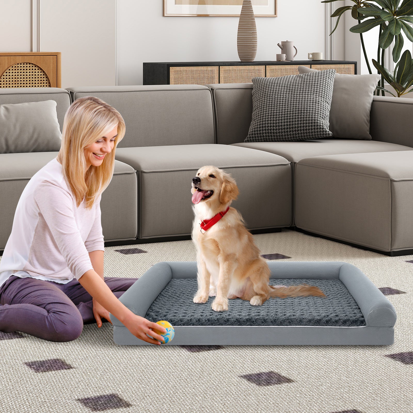 Orthopedic Foam Dog Bed, Large Dog Sofa Couch, Removable Cover, L, Gray Dog Kennels at Gallery Canada
