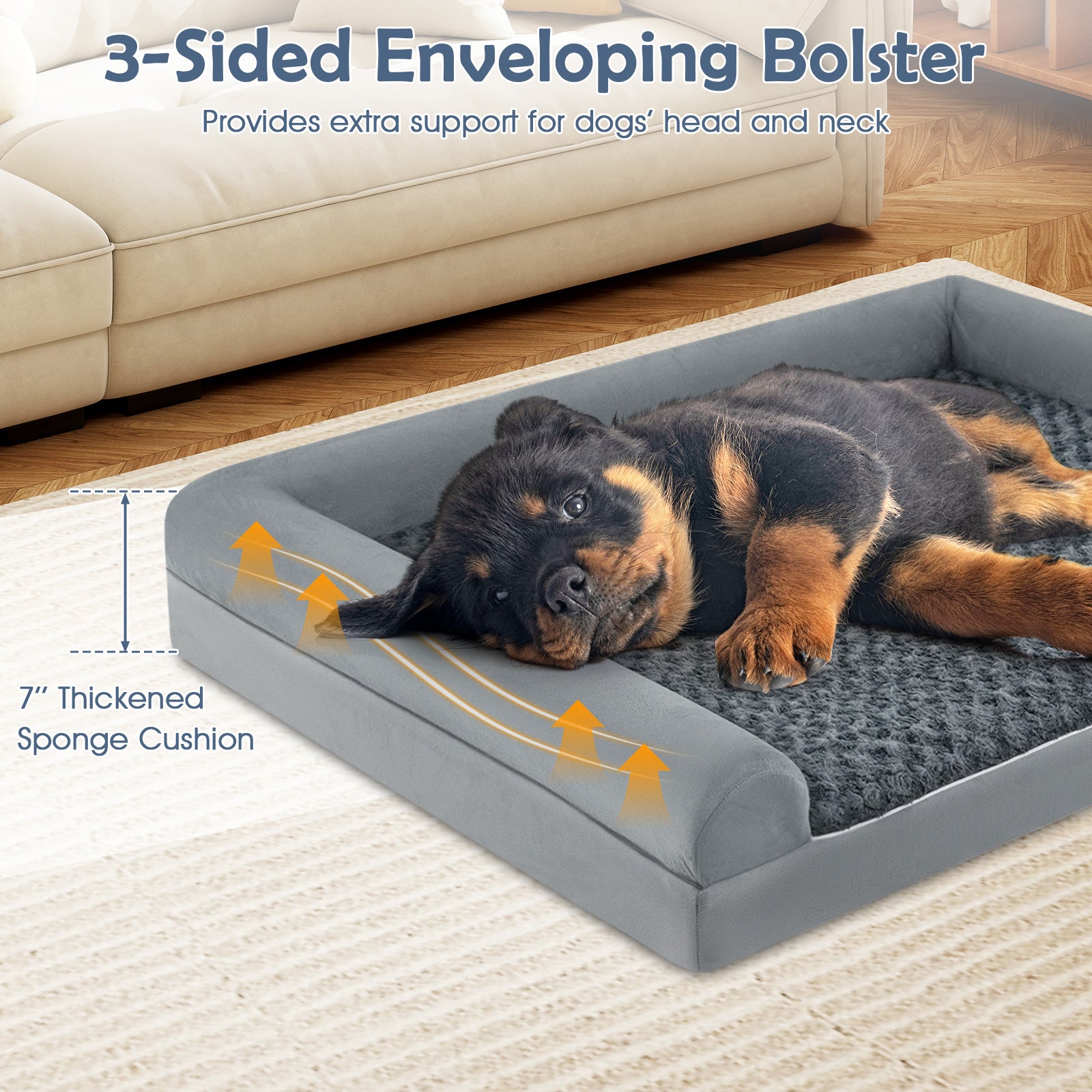 Orthopedic Foam Dog Bed, Large Dog Sofa Couch, Removable Cover, L, Gray Dog Kennels at Gallery Canada