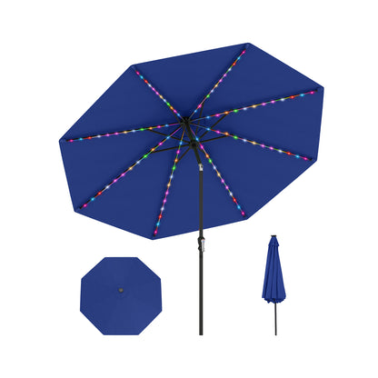 10 Feet Solar Patio Umbrella, 96 Multi-Colored LED Lights, Tilt Adjustment, Navy Outdoor Umbrellas Navy at Gallery Canada