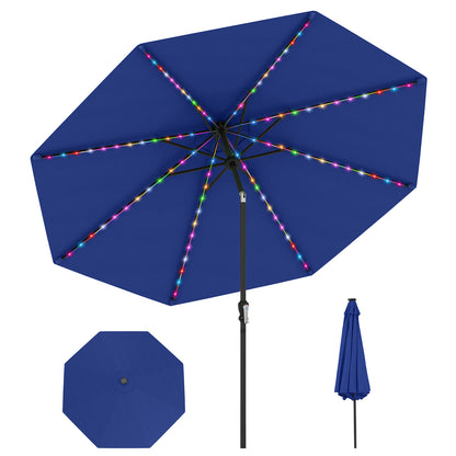 10 Feet Solar Patio Umbrella, 96 Multi-Colored LED Lights, Tilt Adjustment, Navy Outdoor Umbrellas at Gallery Canada