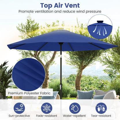 10 Feet Solar Patio Umbrella, 96 Multi-Colored LED Lights, Tilt Adjustment, Navy Outdoor Umbrellas at Gallery Canada