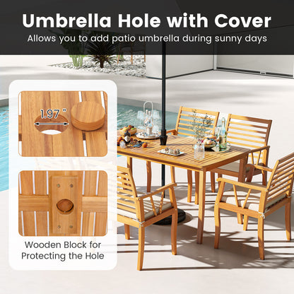 63 Inch Outdoor Dining Table With Umbrella Hole, Natural Patio Dining Tables at Gallery Canada