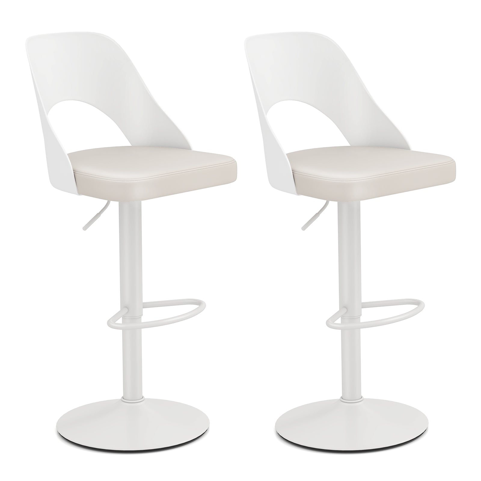 Bar Stools Set Of 2, Enlarged PU Leather Seat With Footrest, White Bar Stools at Gallery Canada