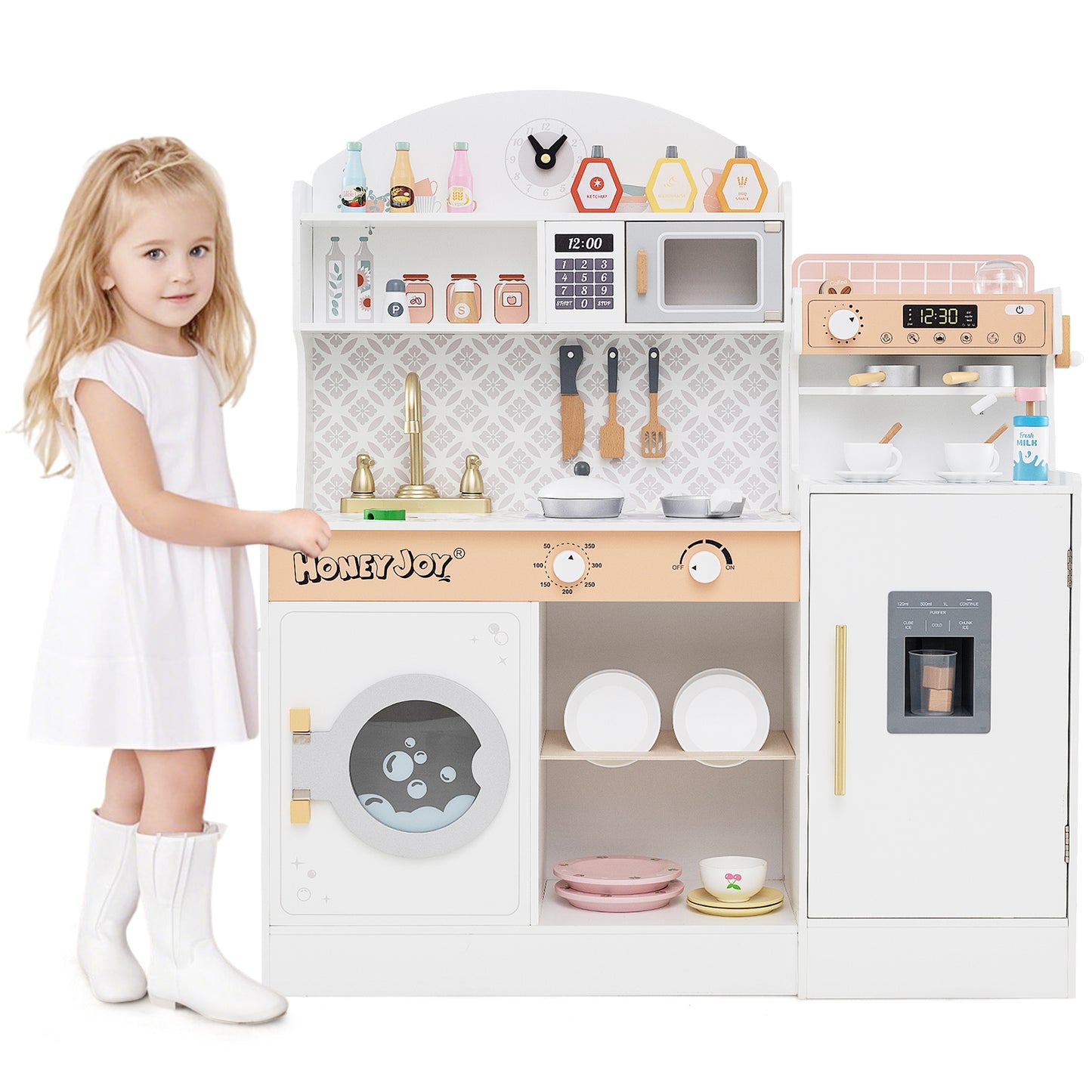 Kids Kitchen Set, Wooden, With Coffee Makers And Accessories, White Play Kitchen Sets at Gallery Canada
