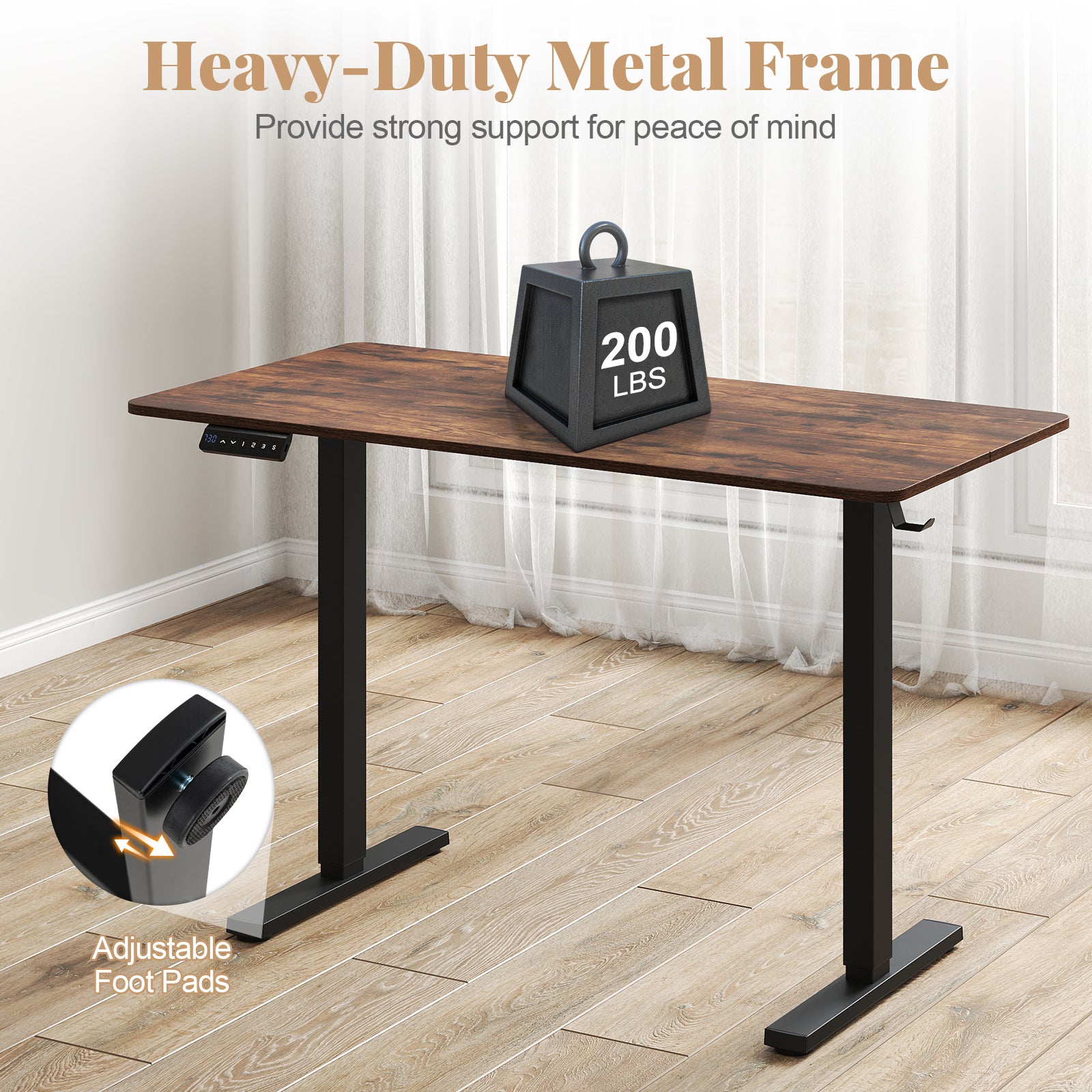 48 Inch x 24 Inch Electric Standing Desk, 3 Memory Settings, Rustic Brown Standing Desks at Gallery Canada