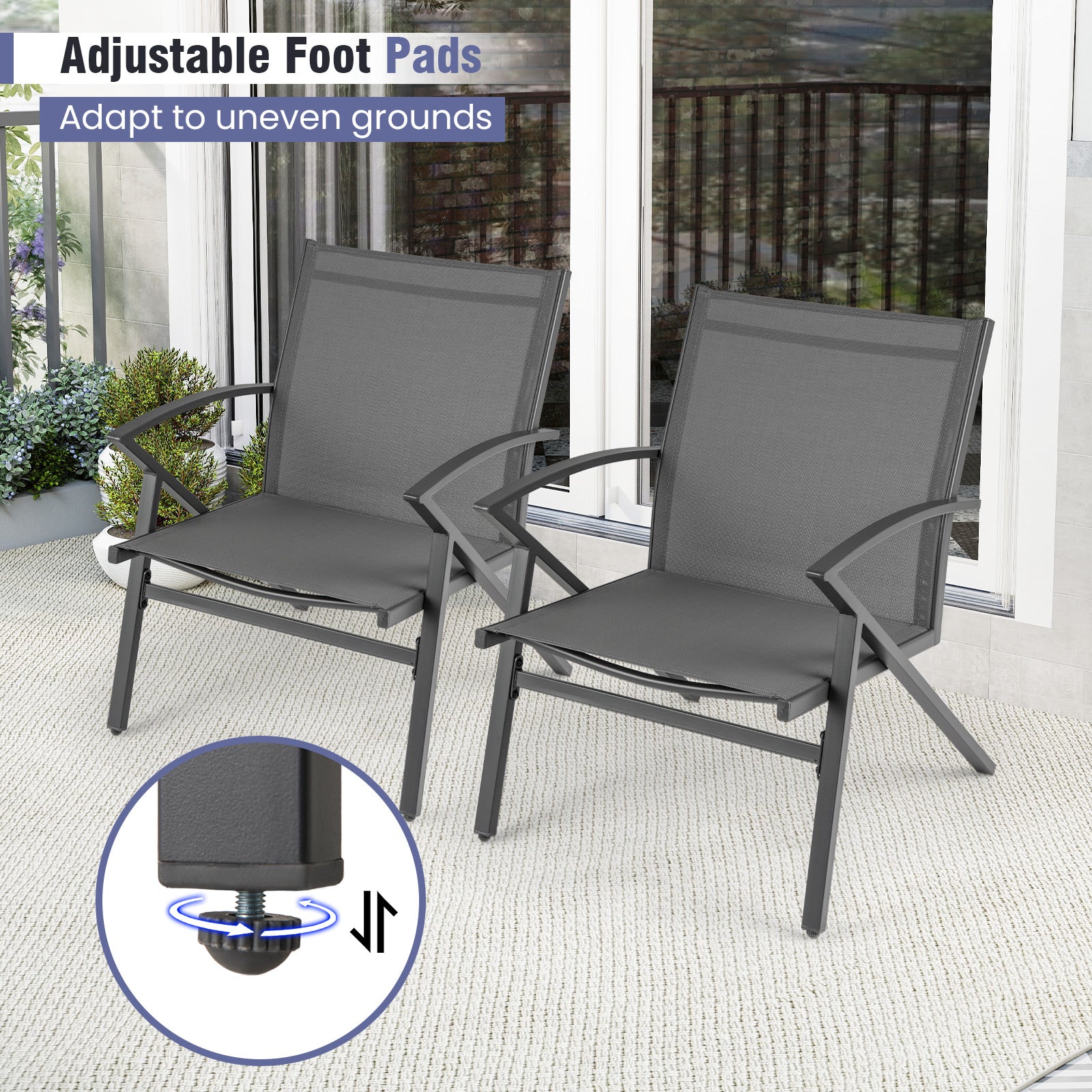 Patio Chairs Set of 2, Heavy Duty Metal Frame, Gray Beach & Lawn Chairs at Gallery Canada