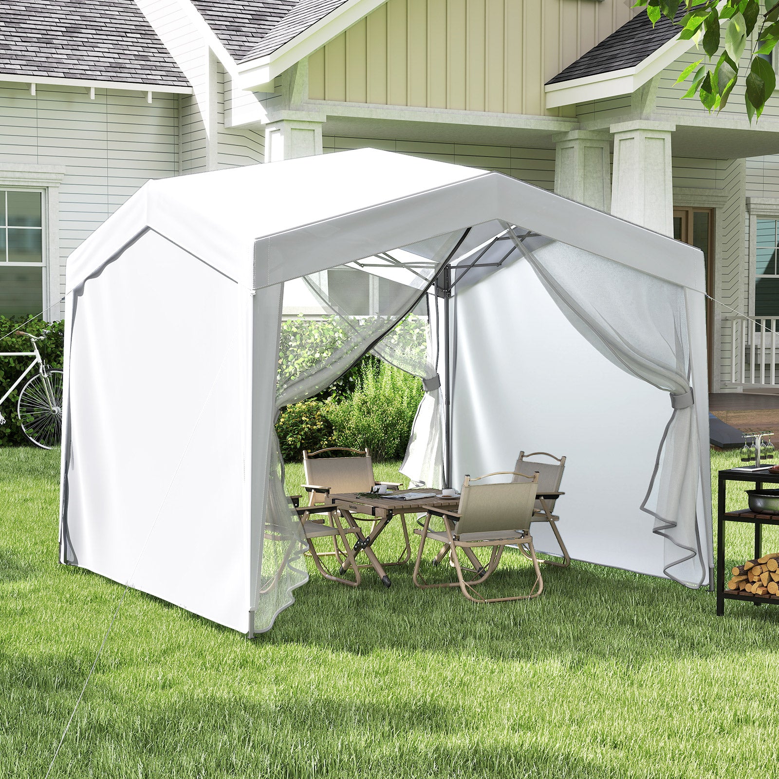 Pop Up Canopy Tent With 4 Sidewalls, Mesh Netting, Wheeled Bag, White Canopies at Gallery Canada