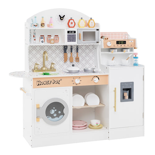 Kids Kitchen Set, Wooden, With Coffee Makers And Accessories, White