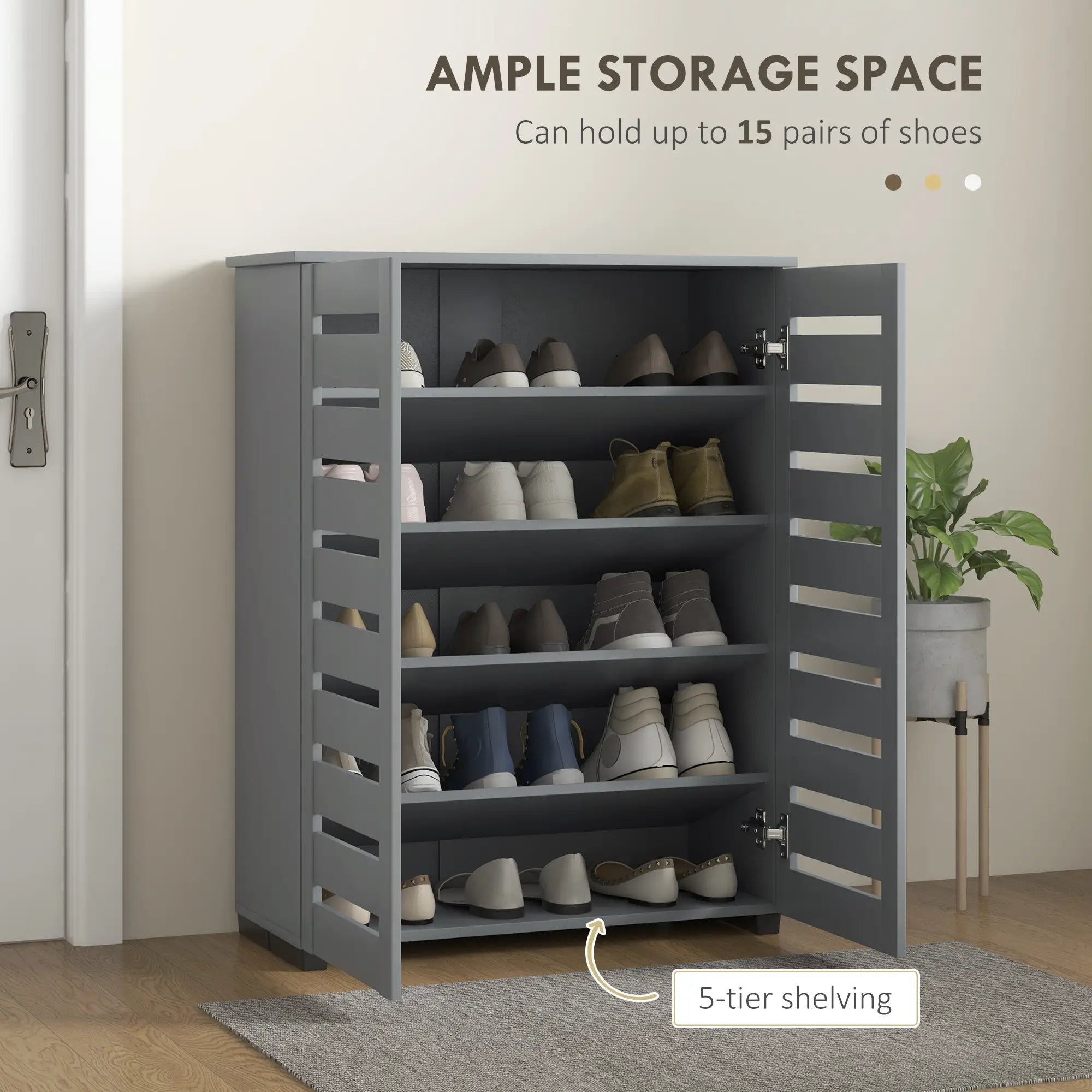 Shoe Storage Cabinet, 2 Slatted Doors, Holds 15 Pairs, Dark Grey Shoe Storage Cabinets & Racks at Gallery Canada