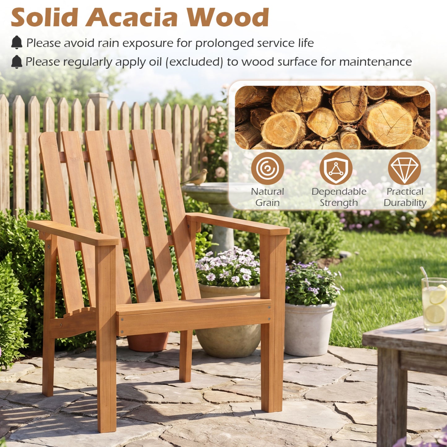 17” Square Patio Acacia Wood Side Table with Slatted Tabletop-Set of 1 End & Side Tables at Gallery Canada