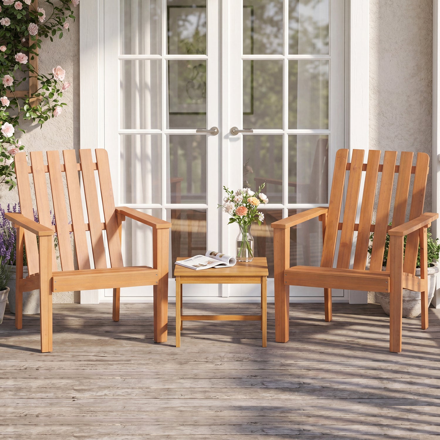 17” Square Patio Acacia Wood Side Table with Slatted Tabletop-Set of 1 End & Side Tables at Gallery Canada