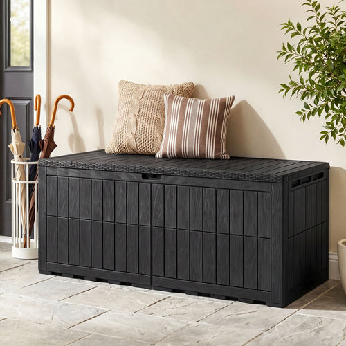180 Gal Outdoor Deck Box, Lockable Storage Bin, Black
