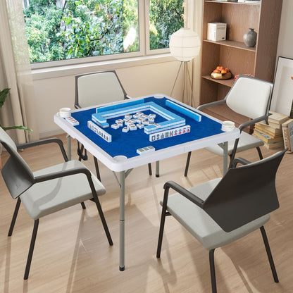 35 Inch 4 Player Folding Mahjong Table, With Cup Holders, Navy Game Room at Gallery Canada