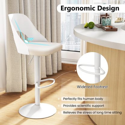 Bar Stools Set Of 2, Enlarged PU Leather Seat With Footrest, White Bar Stools at Gallery Canada