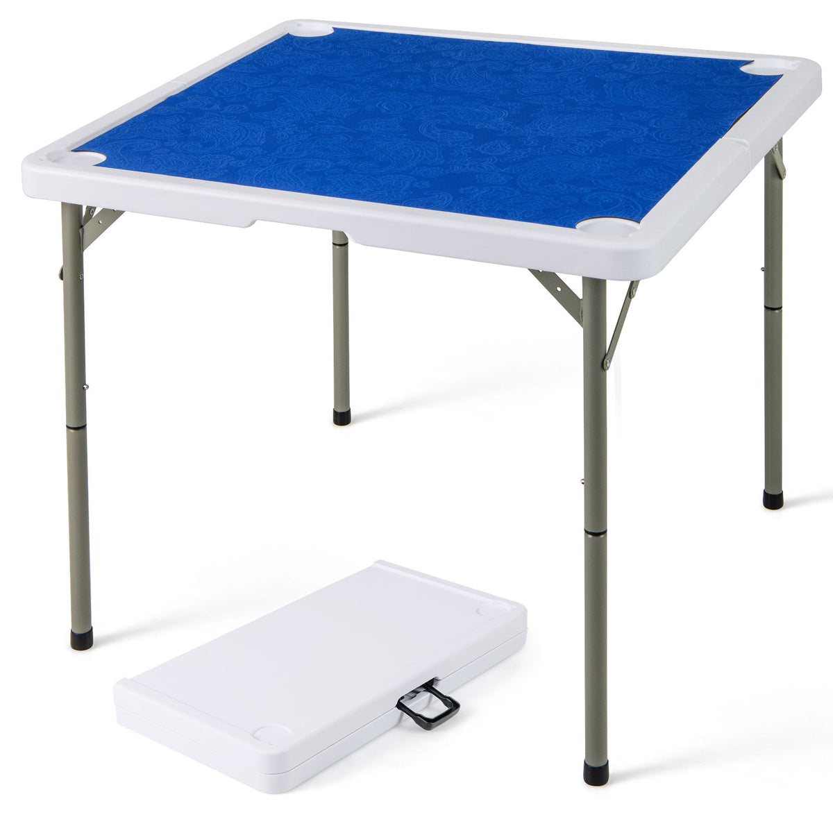 35 Inch 4 Player Folding Mahjong Table, With Cup Holders, Navy Game Room at Gallery Canada