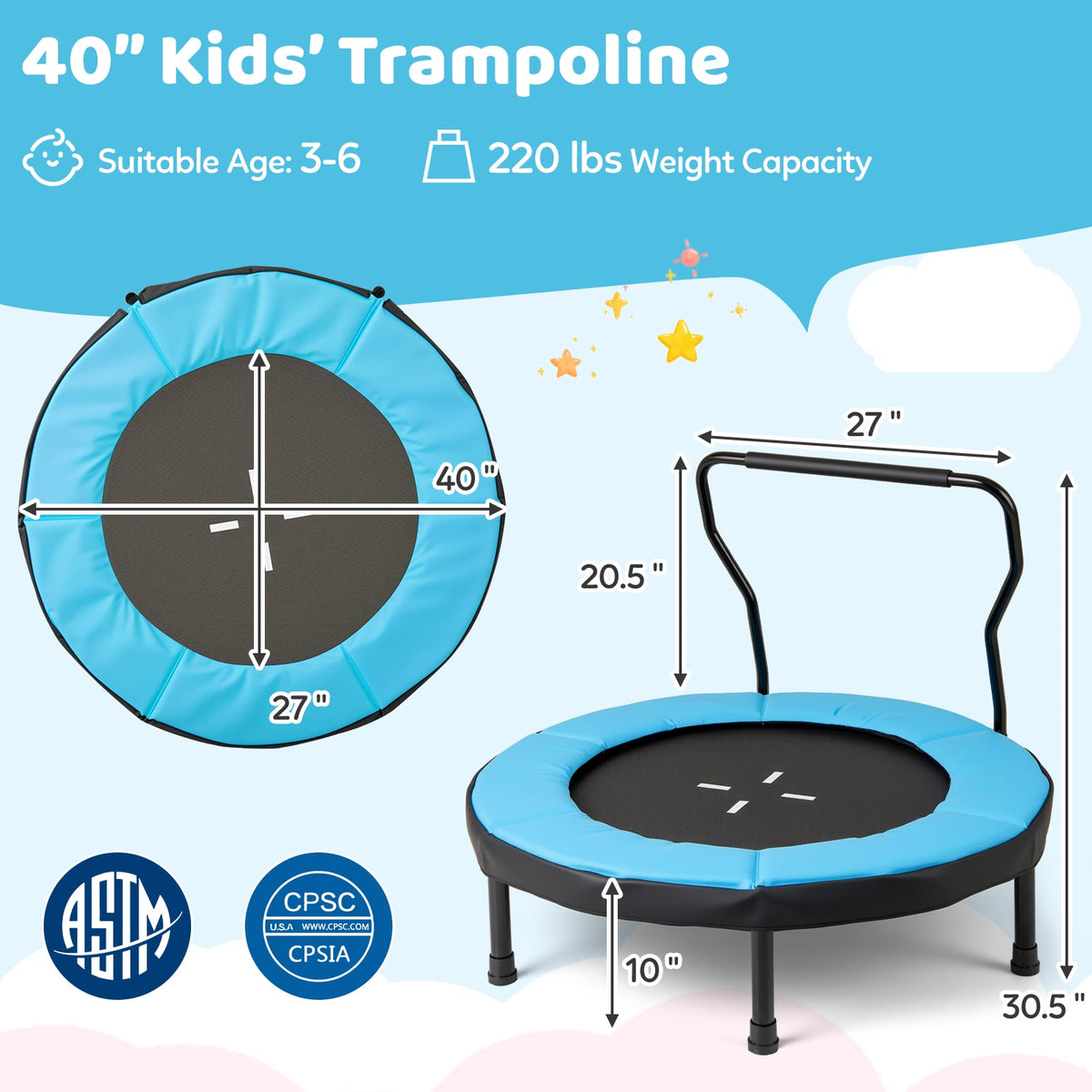 40 Inch Trampoline For Kids, Indoor Outdoor Fitness, Blue Trampolines at Gallery Canada