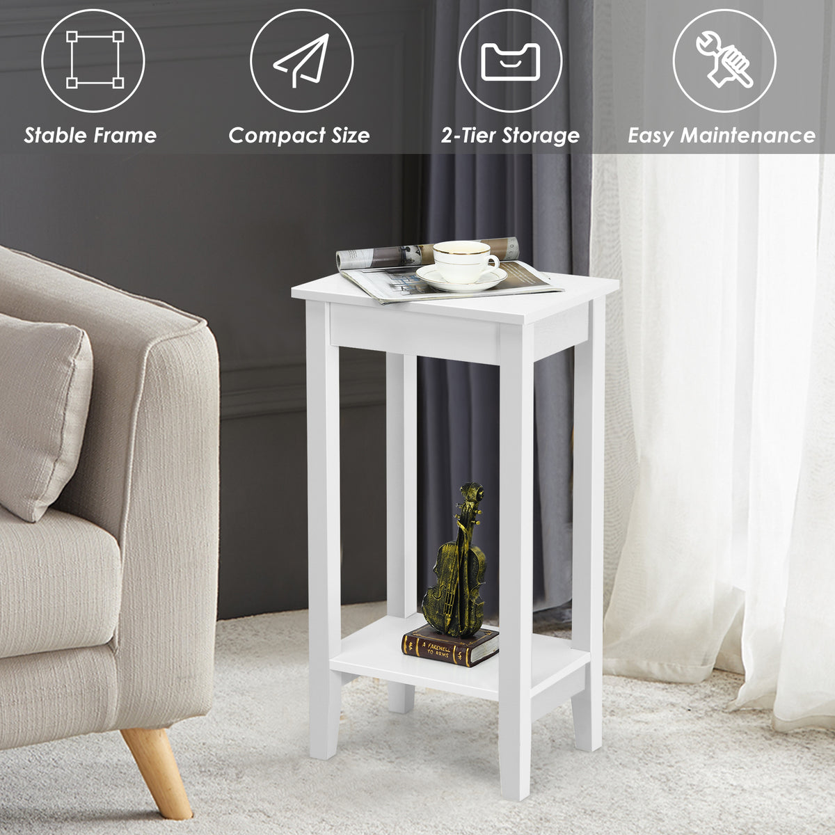 2-Tier End Table With Storage Shelf, Set of 2, White End & Side Tables at Gallery Canada