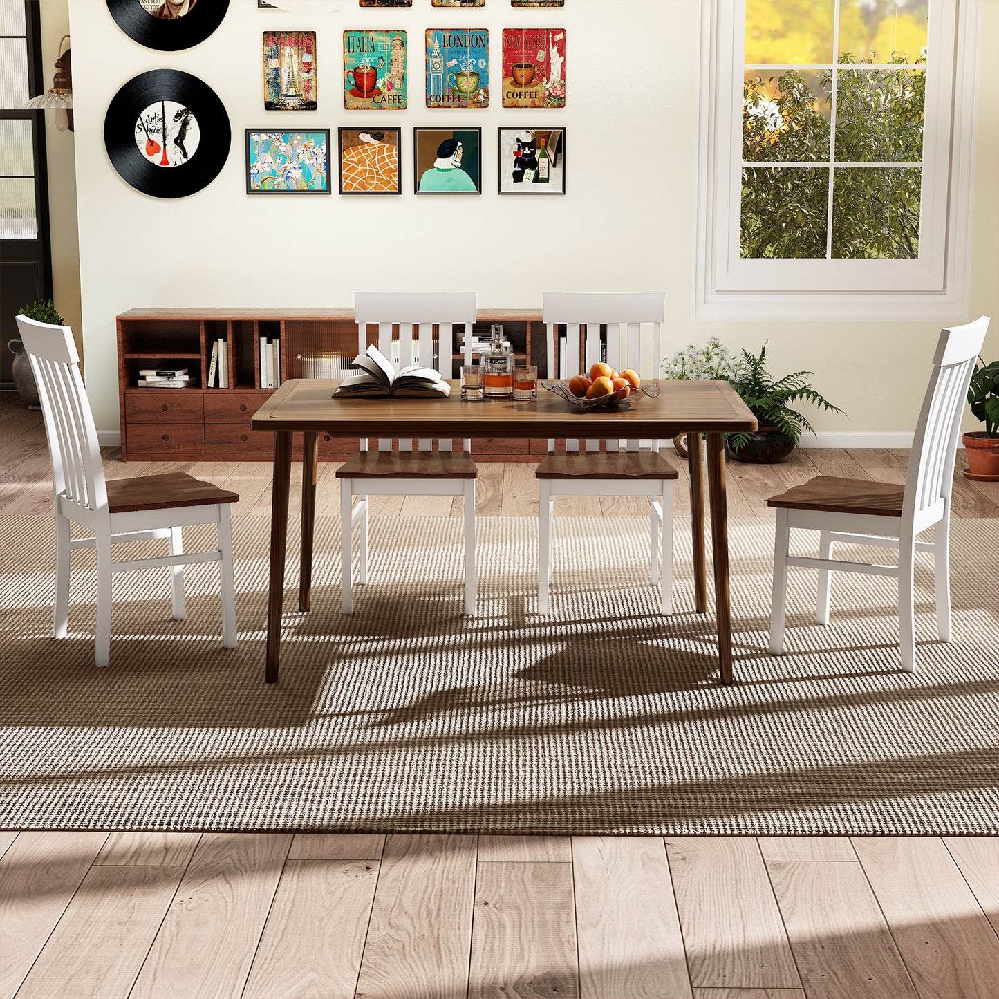 2 Kitchen Armless Dining Chairs, Slatted High Backrests, White Dining Chairs at Gallery Canada