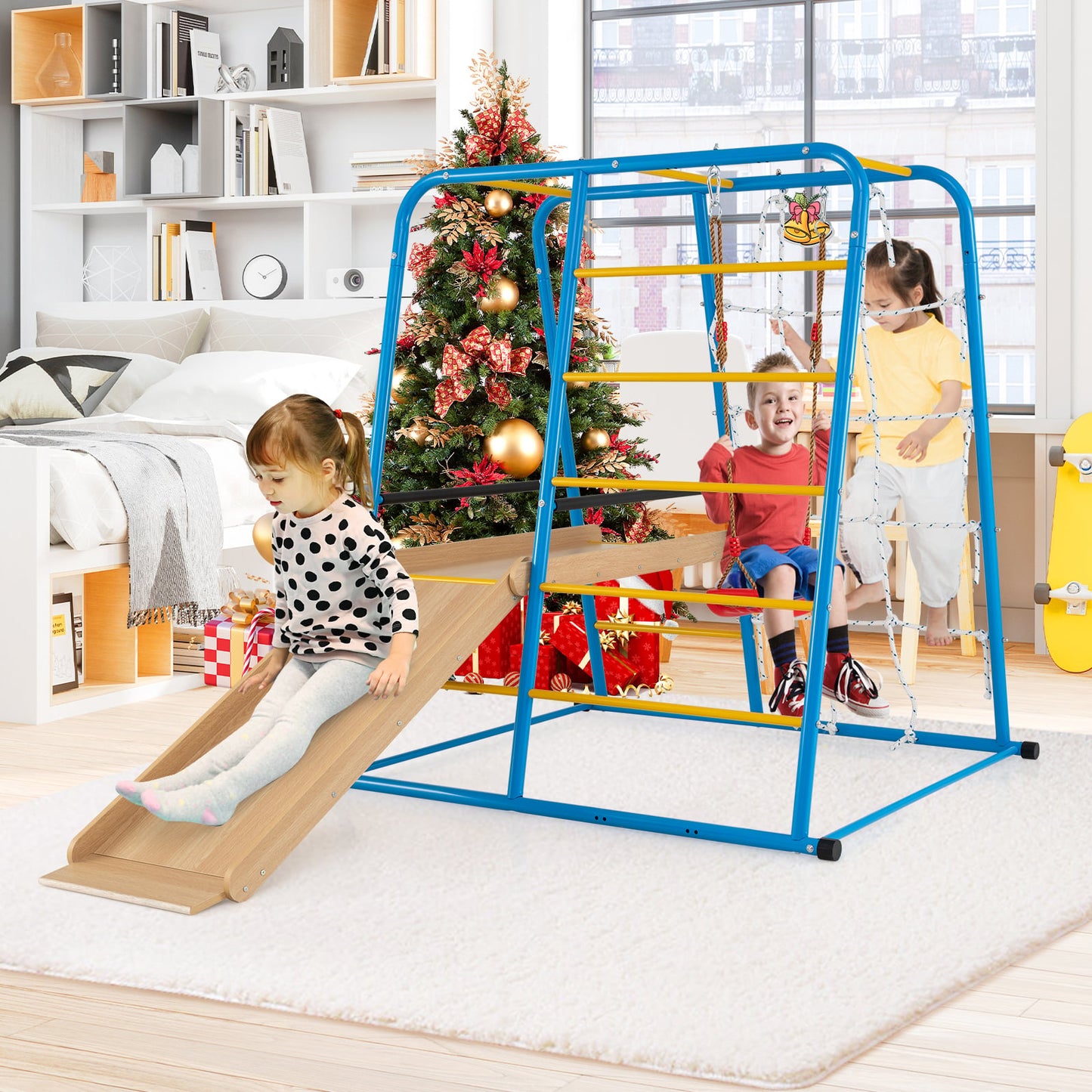 6-In-1 Indoor Jungle Gym With Slide, For Kids 3+ Years, Blue Climbers & Slides at Gallery Canada