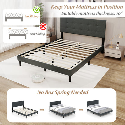 Queen Size Upholstered Bed Frame, Platform Bed, Dark Gray Simple Bed Frame at Gallery Canada