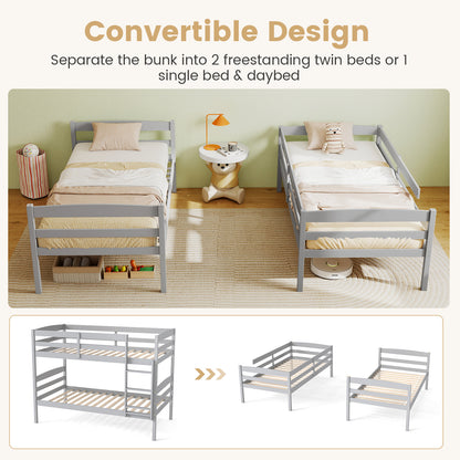 Solid Wood Twin Over Twin Bunk Bed Frame, Gray Bunk Bed Frame at Gallery Canada