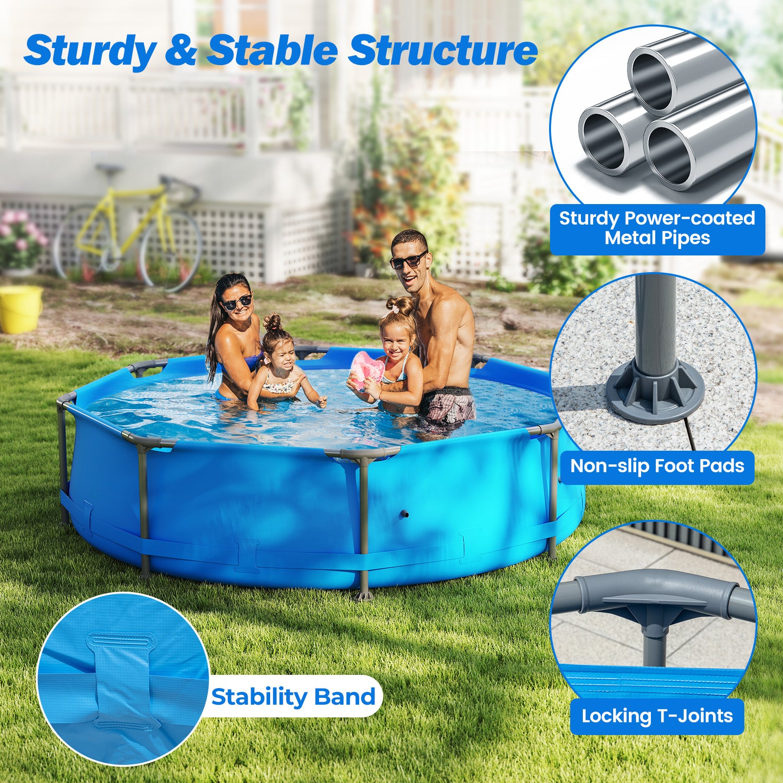 Metal Frame Outdoor Family Swimming Pool, 10 x 10 ft, Blue Swimming Pools at Gallery Canada