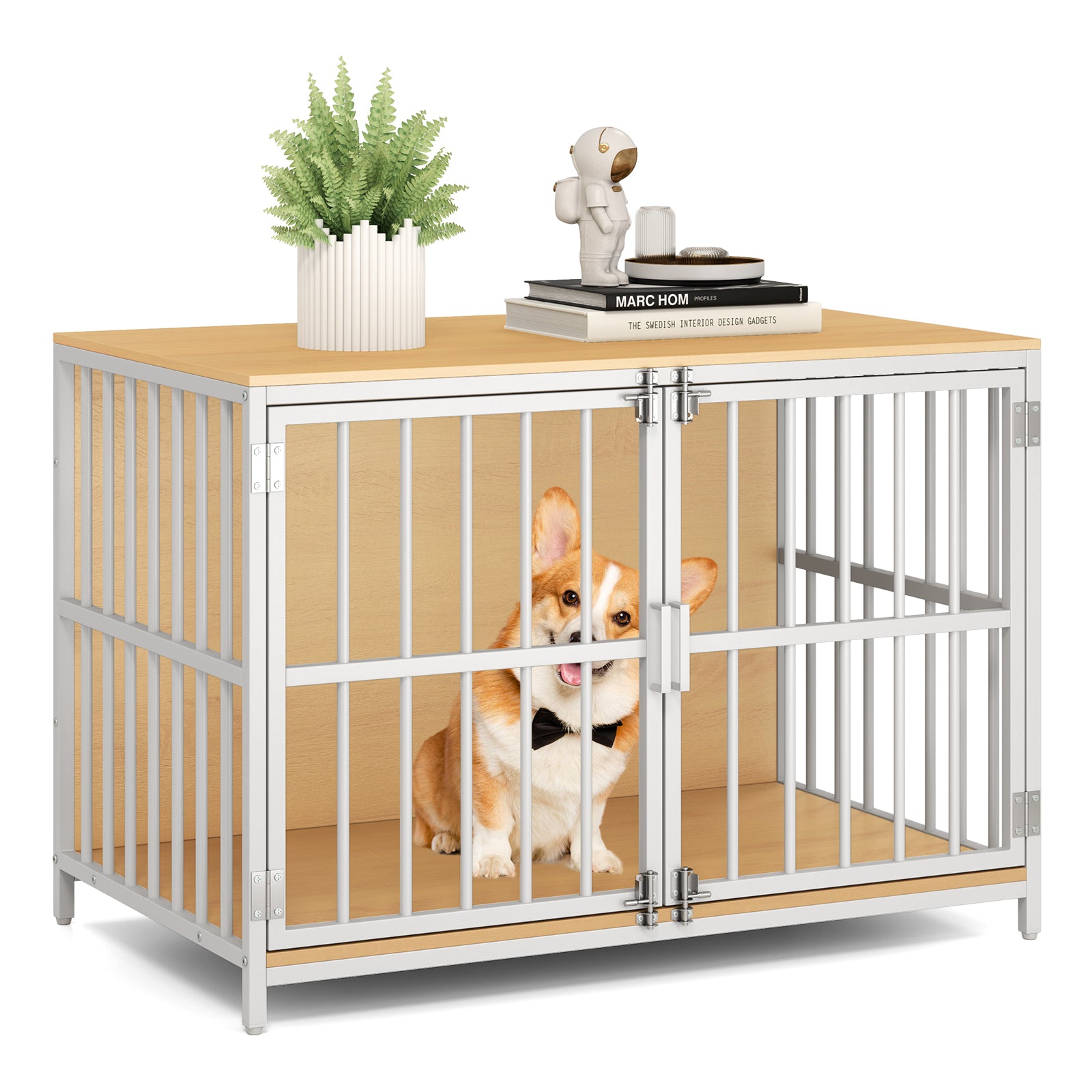 40 Inch Dog Crate Furniture With Dual Lockable Doors, Natural Dog Kennels at Gallery Canada