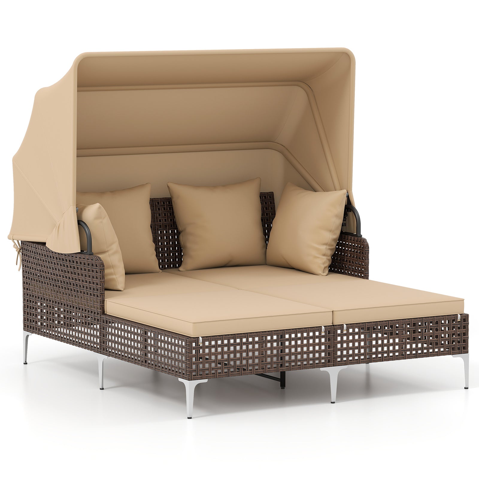 Outdoor Daybed With Retractable Canopy, Brown Outdoor Chaise Lounges Brown at Gallery Canada