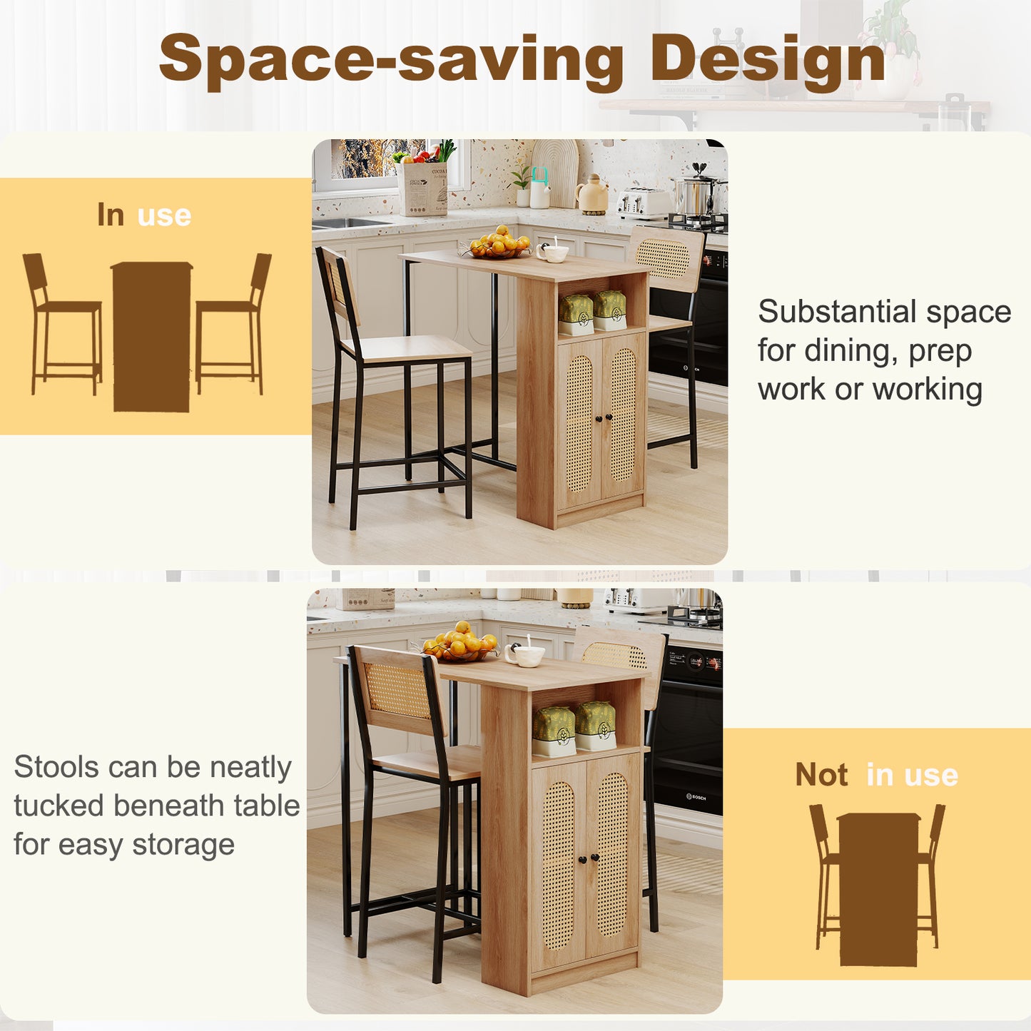 3-Piece Bar Table And Chairs Set, Natural Dining Room Sets at Gallery Canada