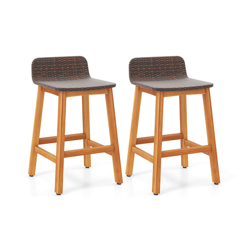 Acacia Wood Bar Stools, Set of 2, With Backrests and Footrests, Brown