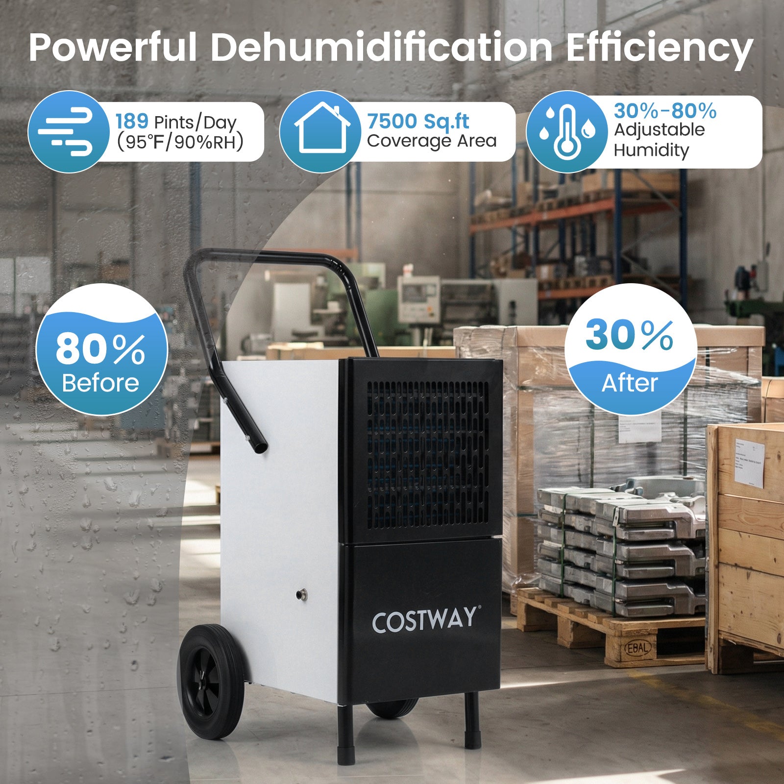 189 Pints Commercial Dehumidifier with Built-in Water Pump, Black Dehumidifiers at Gallery Canada