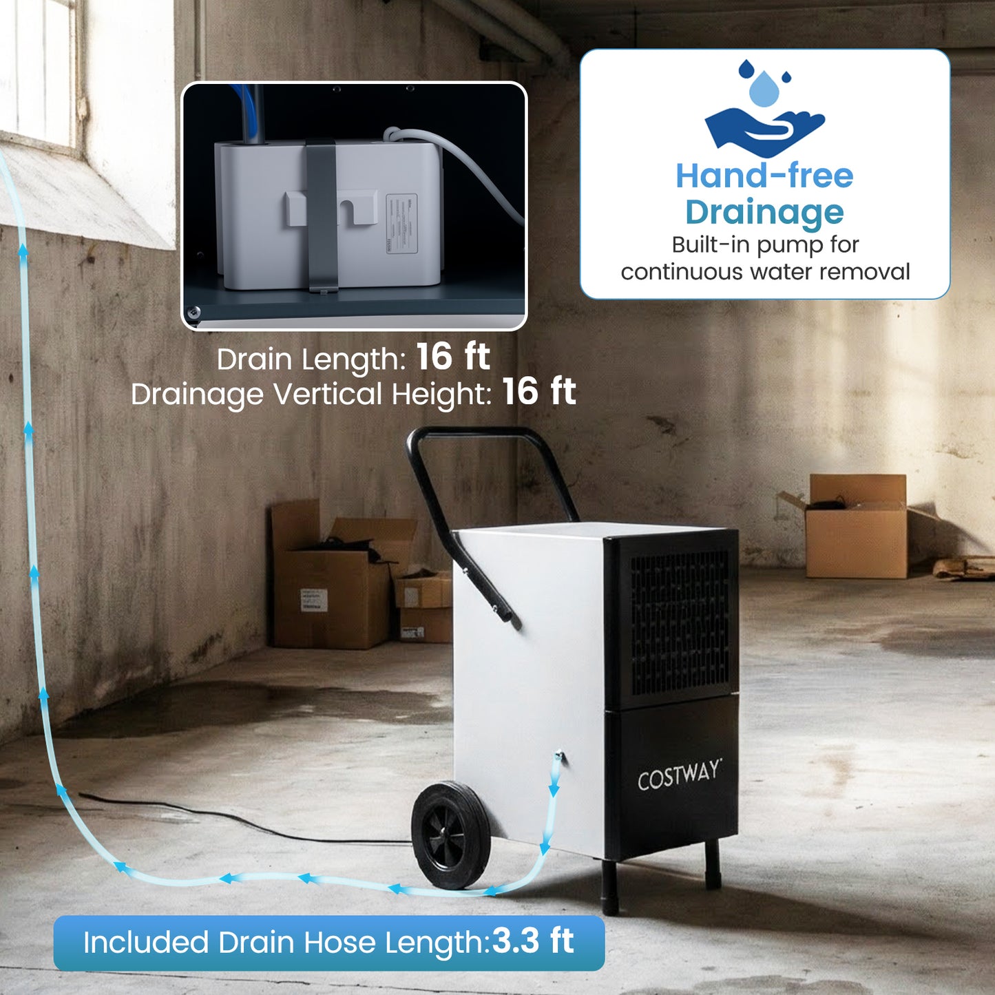 189 Pints Commercial Dehumidifier with Built-in Water Pump, Black Dehumidifiers at Gallery Canada