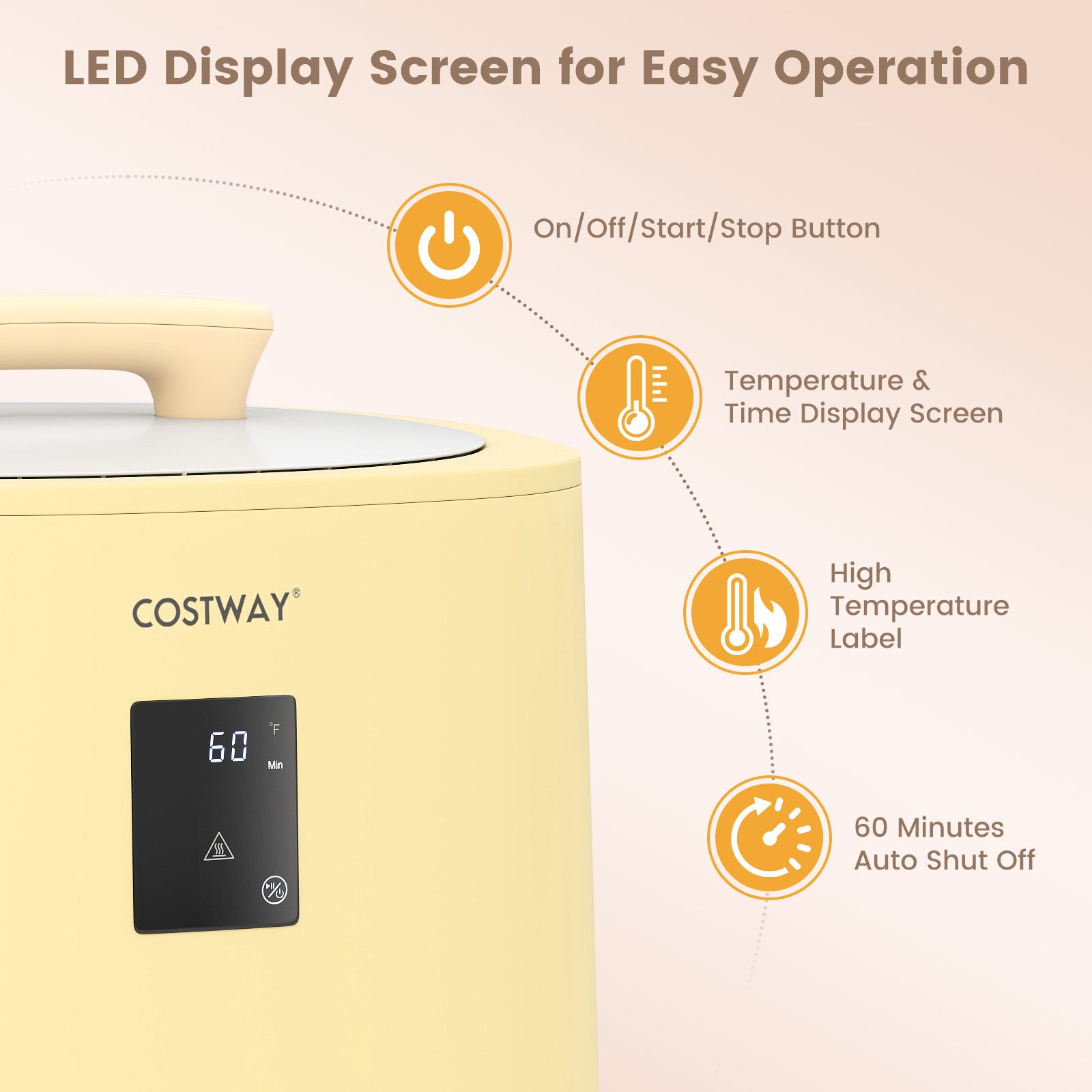 18L Large Towel Warmer, LED Display, Auto Shut Off, Yellow Dryers at Gallery Canada