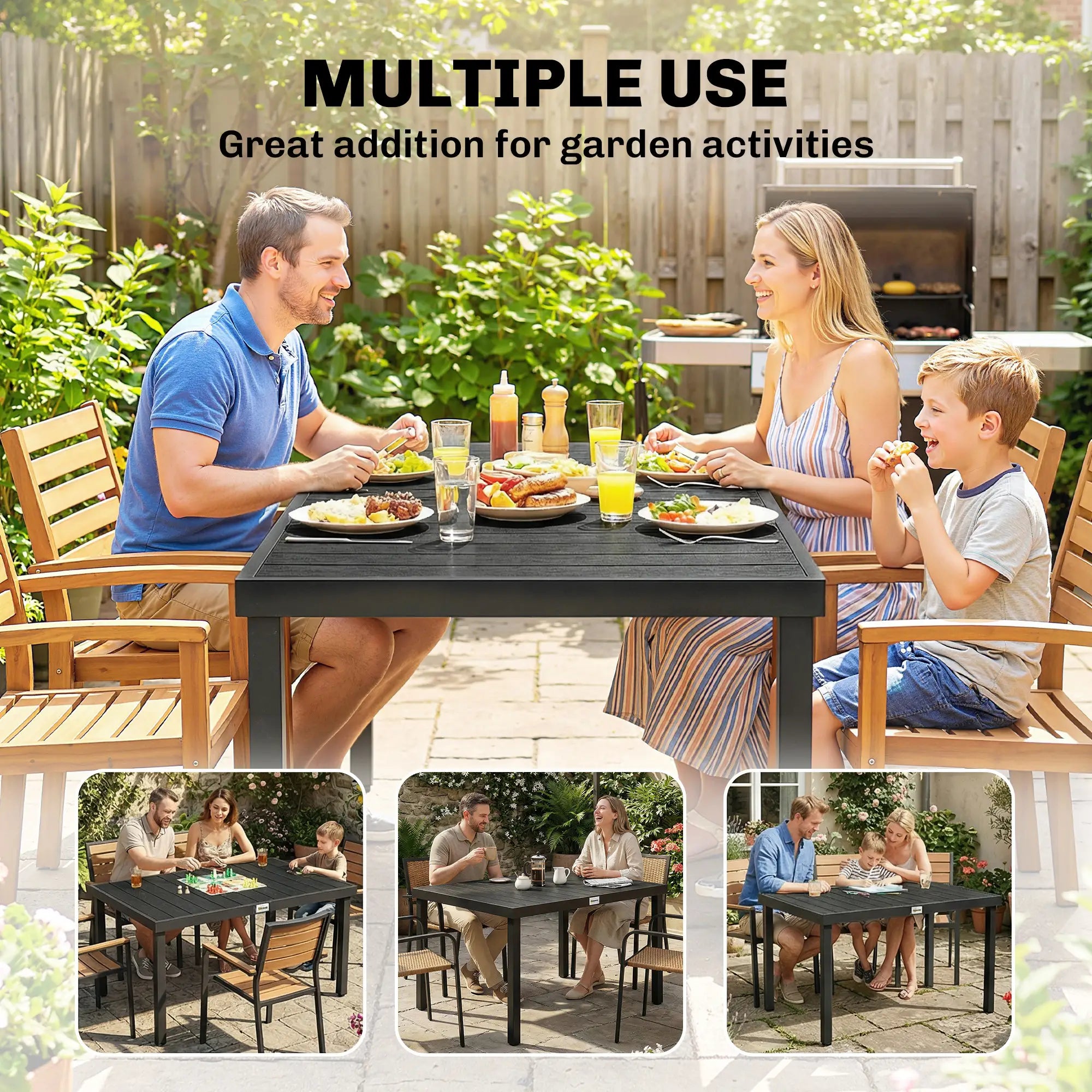 Aluminum Outdoor Dining Table for 6, 47.2