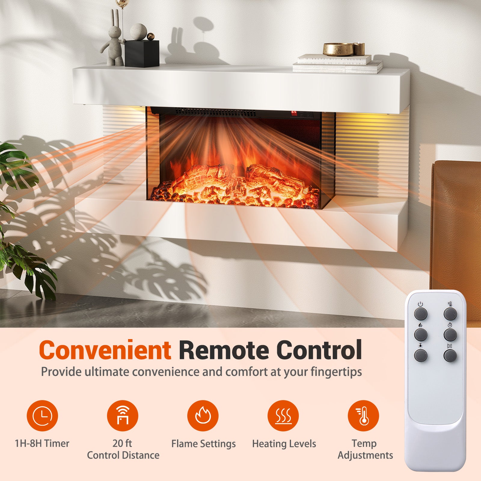 Wall Mounted Electric Fireplace, 18/36 Inch, 32/50 Inch Wide Floating Mantle Fireplaces at Gallery Canada