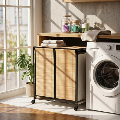 18.5 Gal Laundry Hamper With Lid, 2-Section, Lockable Wheels, Natural Laundry Baskets at Gallery Canada