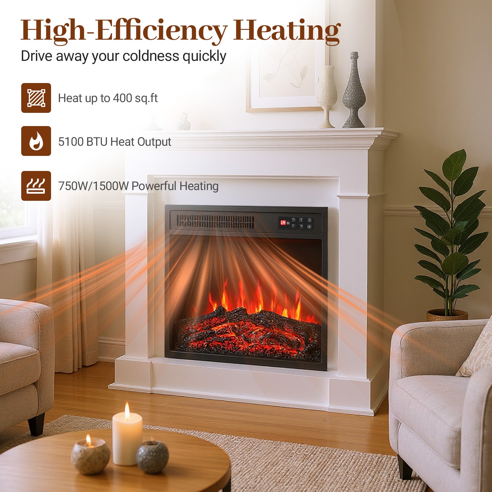 18 Inch Electric Fireplace Insert, Remote Control, 7 Flame, Colors Fireplaces at Gallery Canada