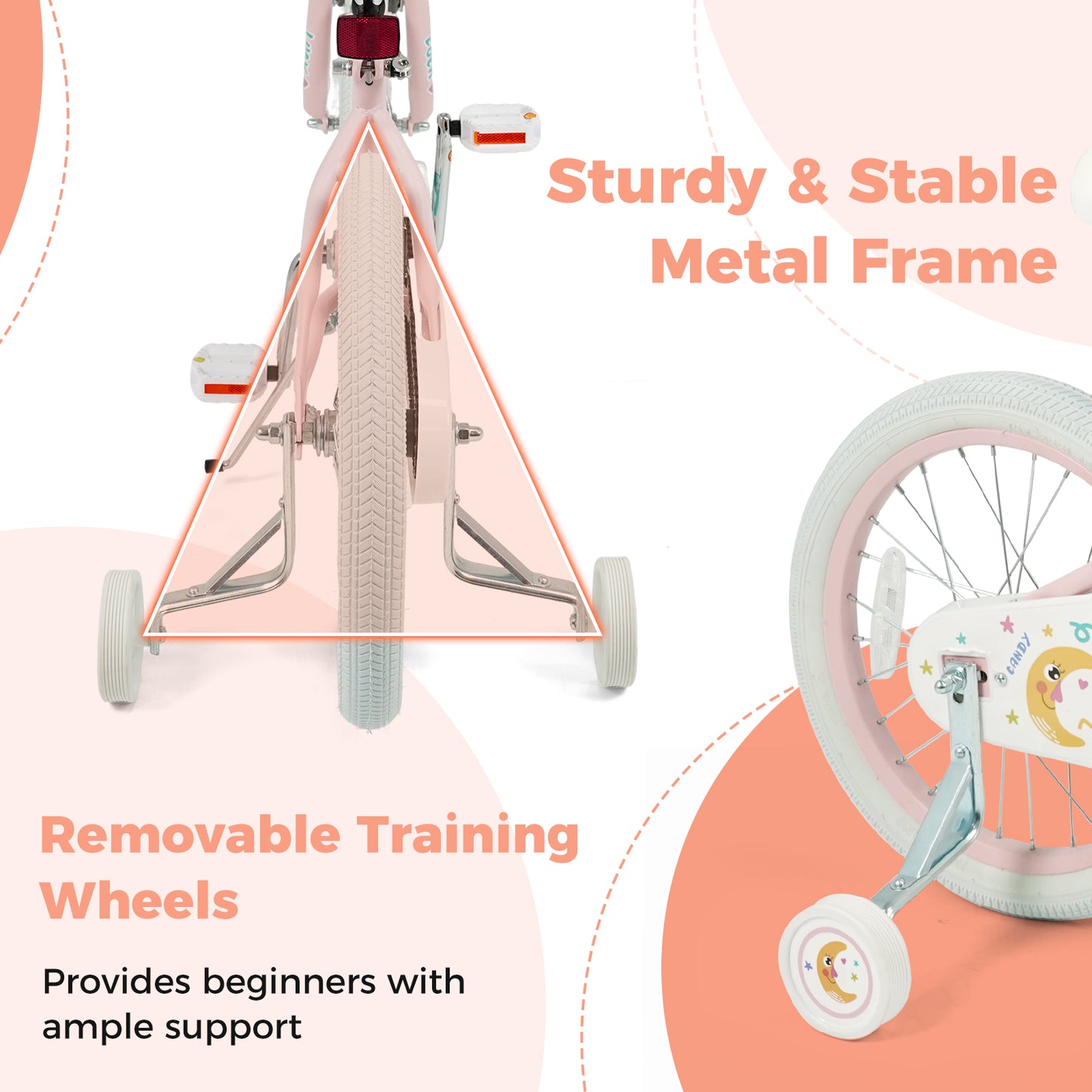 18 Inch Kids Bike Adjustable for 3-8 Years Old Children Pink - Stars & Moon, Pink Kids Bike at Gallery Canada