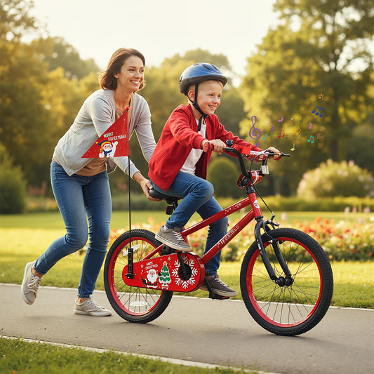 18 Inch Kids Bike Adjustable with Christmas Music & Flag for Aged 4-8 Years Old, Red Kids Bike Red at Gallery Canada