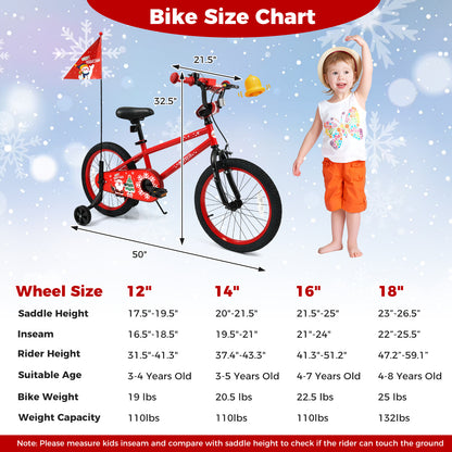 18 Inch Kids Bike Adjustable with Christmas Music & Flag for Aged 4-8 Years Old, Red Kids Bike at Gallery Canada