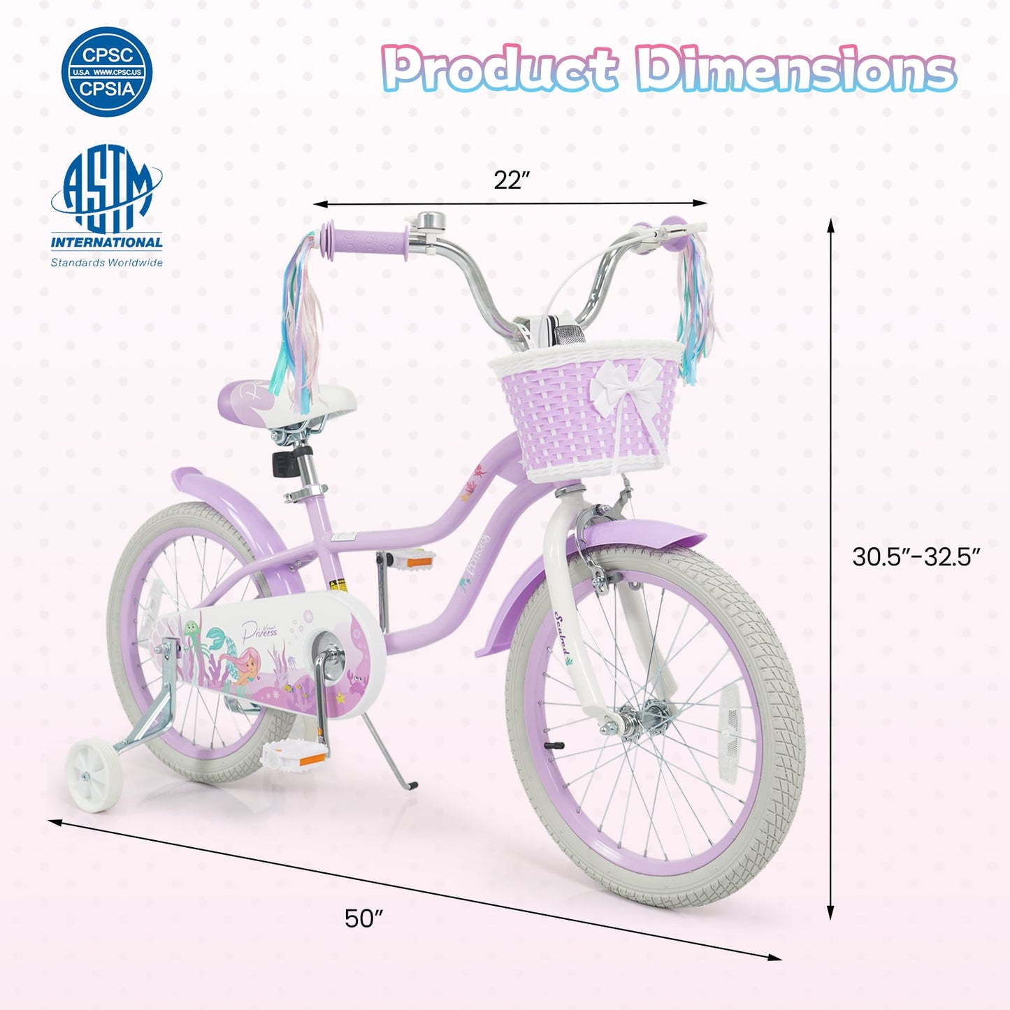 18-Inch Kids Bike, Adjustable With Basket, Princess Of The Sea, Purple Kids Bike at Gallery Canada