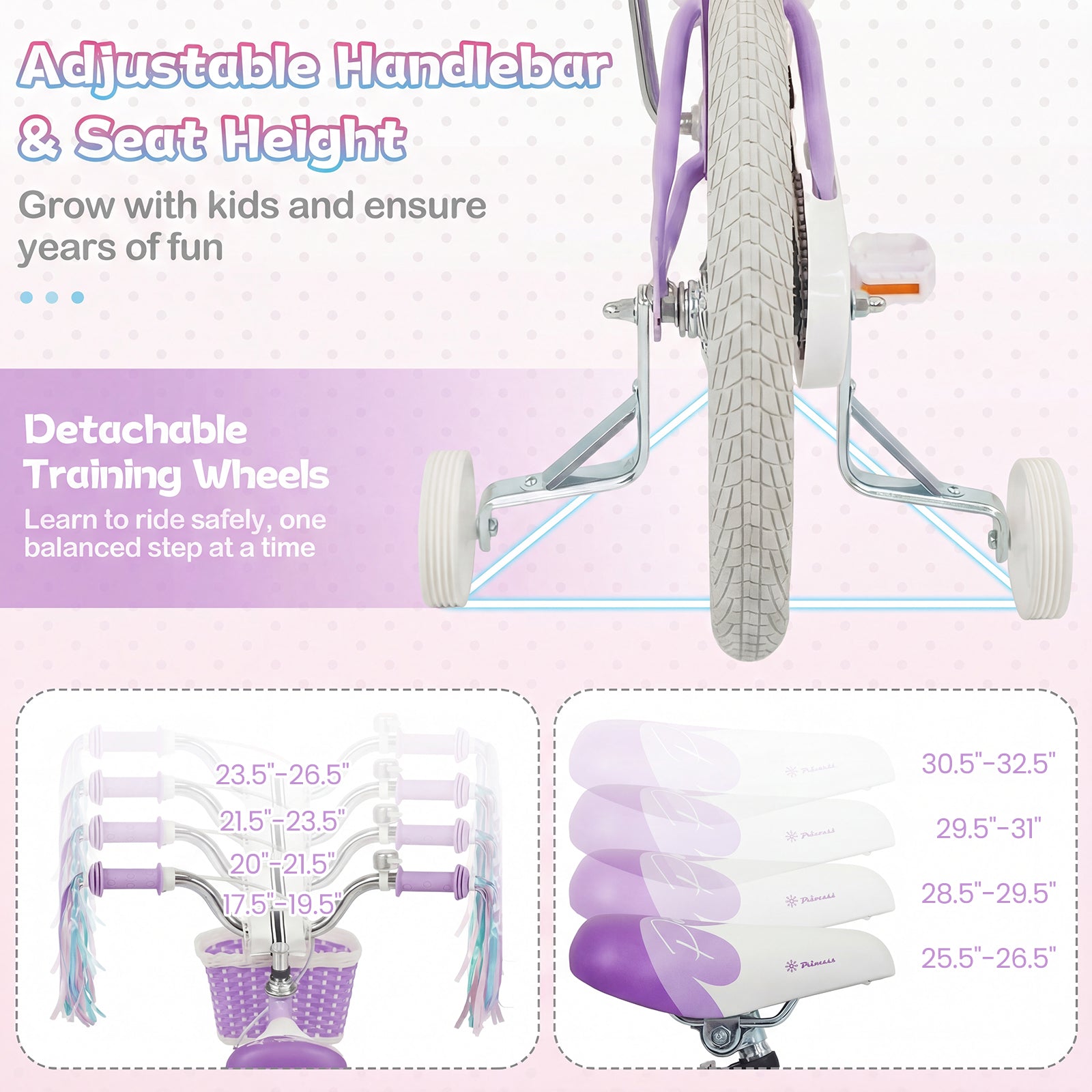 18-Inch Kids Bike, Adjustable With Basket, Princess Of The Sea, Purple Kids Bike at Gallery Canada