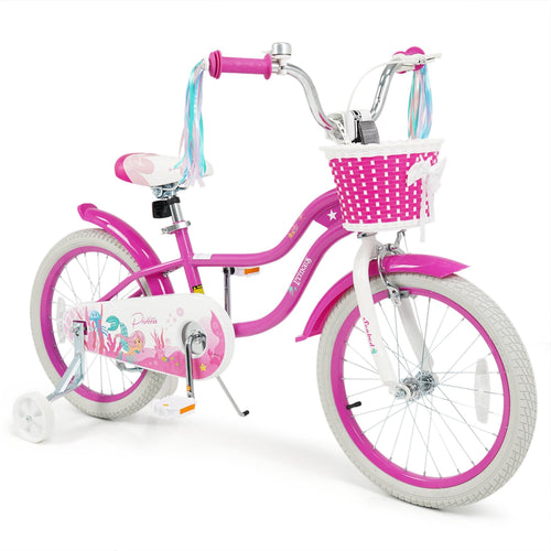 18-Inch Kids Bike, Adjustable, With Basket And Streamers, Rose Red