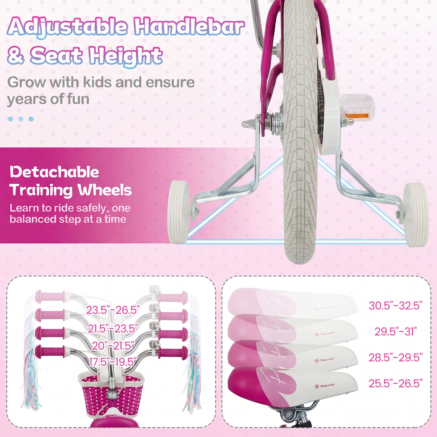 18-Inch Kids Bike, Adjustable, With Basket And Streamers, Rose Red Kids Bike at Gallery Canada