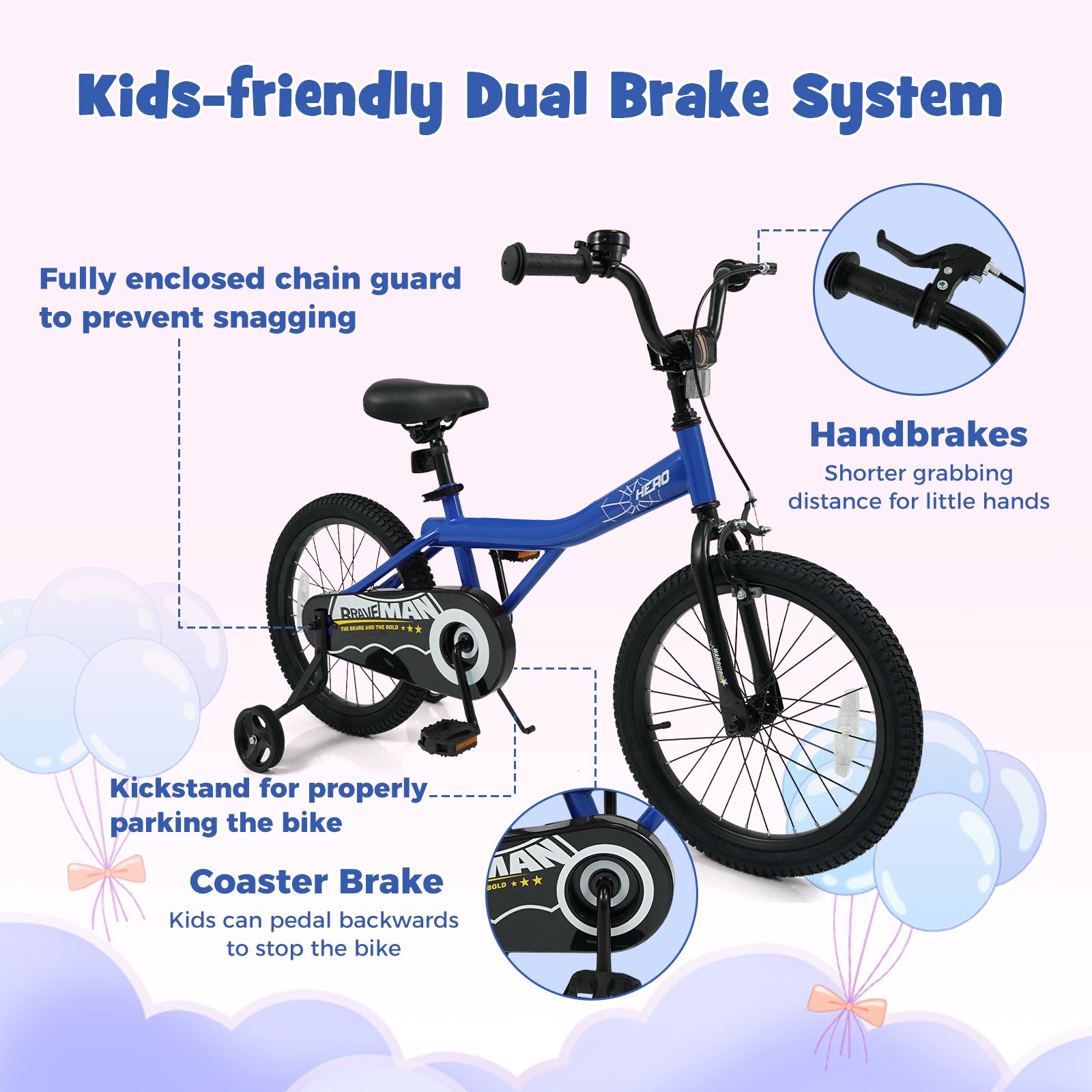 18-Inch Kids Bike, Removable Training Wheels, Navy Kids Bike at Gallery Canada