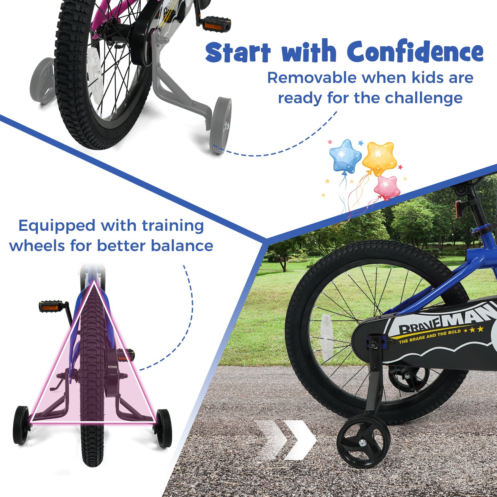 18-Inch Kids Bike, Removable Training Wheels, Navy Kids Bike at Gallery Canada